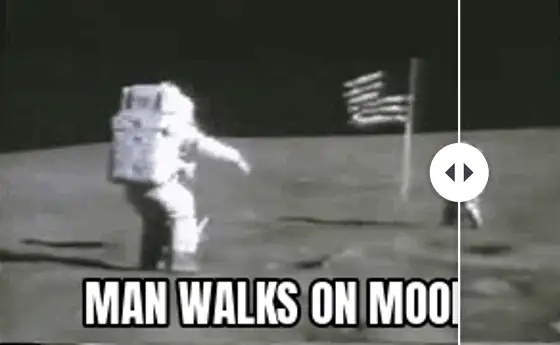 Astronaut GIF with the caption 'Man walks on moon', and the same GIF with the caption removed